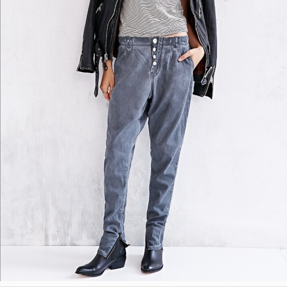 One Teaspoon 25 Super Tough Pants Danger Gray Harem Baggy Jogger Jeans Button Up
